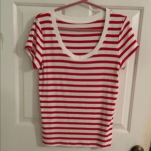 A New Day Red and White Striped Short Sleeve Tee